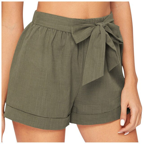 High Waist Bow Belt Shorts