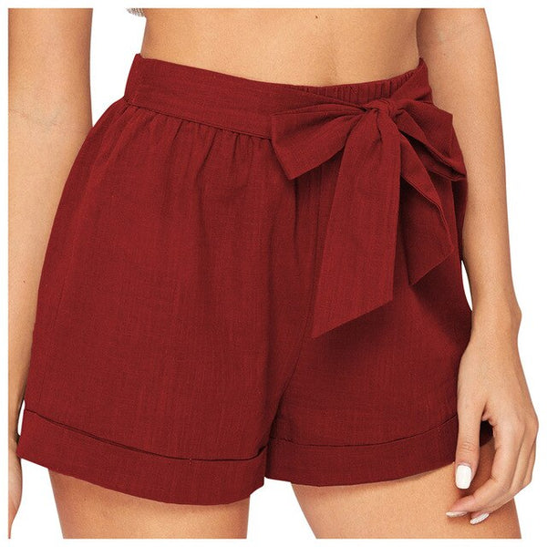 High Waist Bow Belt Shorts